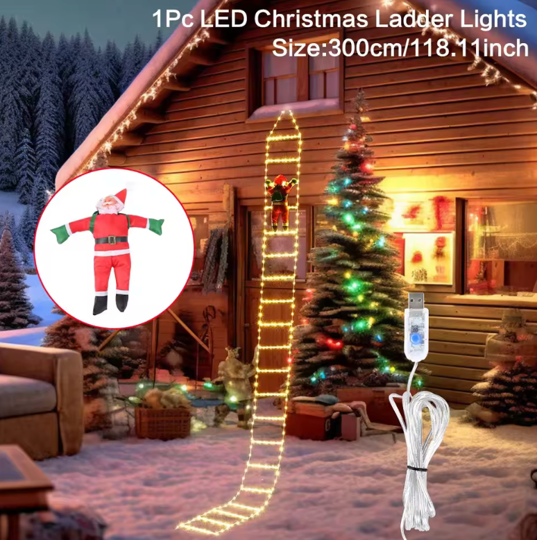 Giant outdoor climbing Santa Claus on a ladder, enhancing your Christmas display & festive yard decoration.