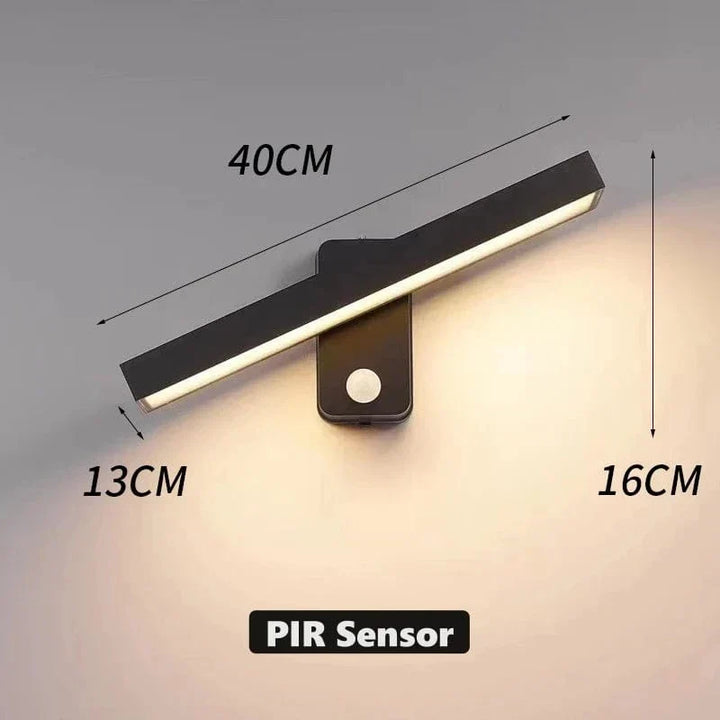 Bright LED motion sensor security light, waterproof for outdoor perimeter.
