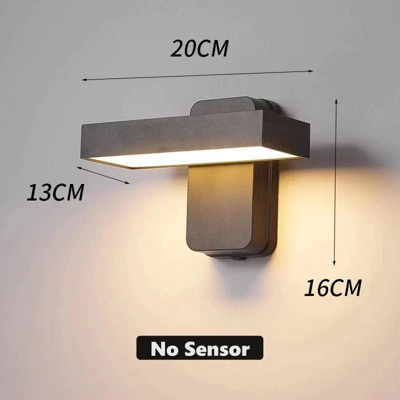 Waterproof exterior motion sensor wall light, LED for garden & porch security.