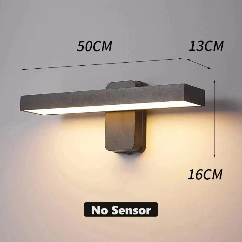 Energy-efficient LED outdoor wall light, motion sensing & waterproof for garden.