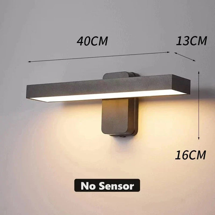 Smart outdoor motion sensor LED wall light, waterproof for modern homes.