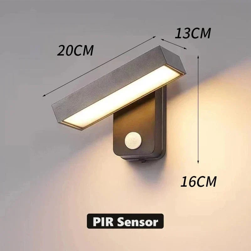 Adjustable LED outdoor wall light, motion sensor & waterproof for smart security.