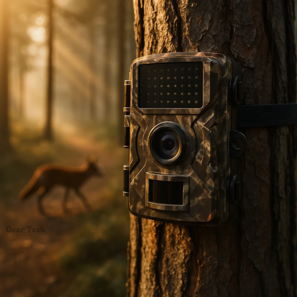 Hunting trail camera with HD night vision. Motion-activated, weatherproof for scouting & wildlife monitoring.