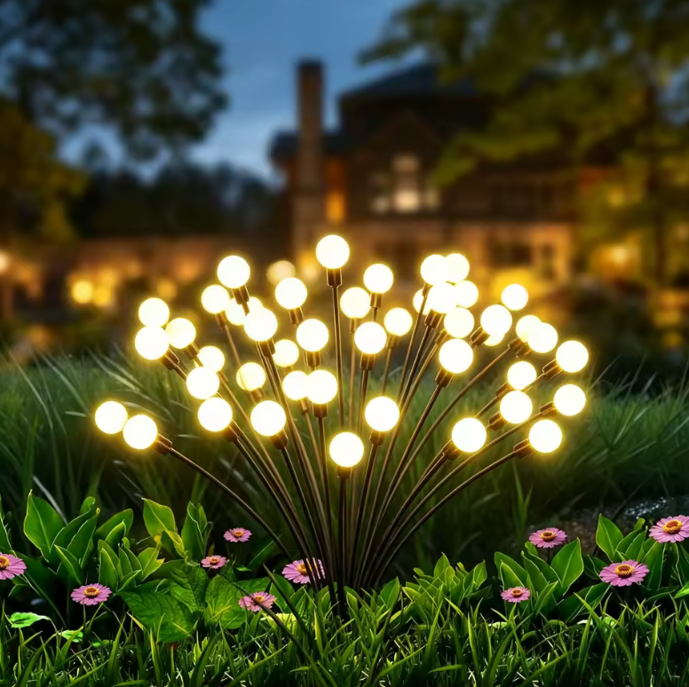 Outdoor solar firefly garden lights with waterproof LED for enchanting pathway illumination & yard decor.