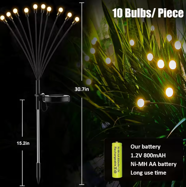 Waterproof solar LED firefly lights for magical garden ambiance, perfect as pathway & landscape lighting.
