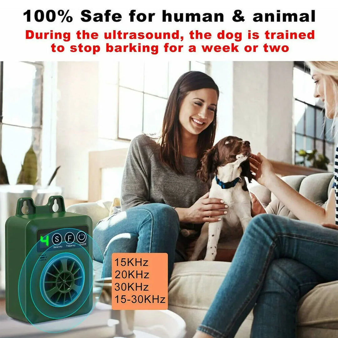Canine behavior aid: Weatherproof ultrasonic anti-bark device for humane outdoor dog training.