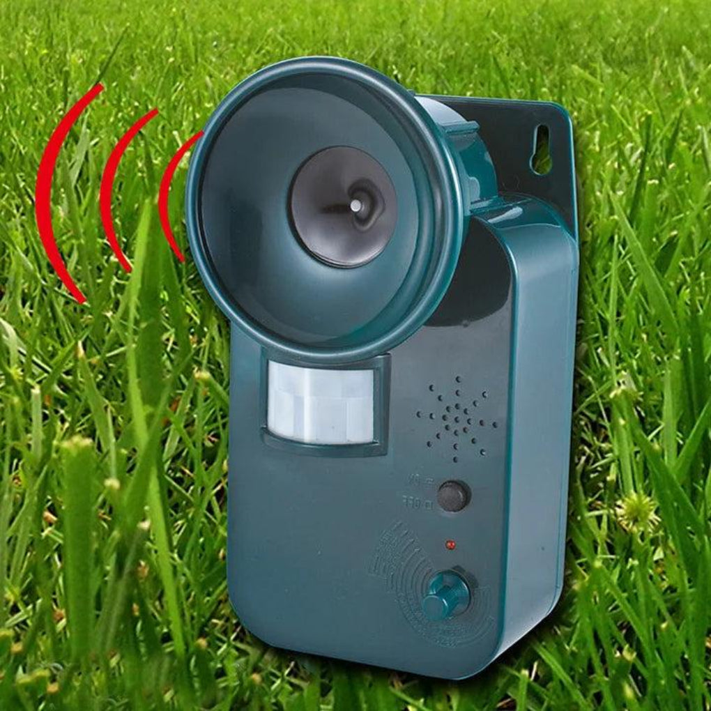 Outdoor ultrasonic pest animal repeller for 5000 sq ft. Chemical-free deterrent for garden and yard rodent control.