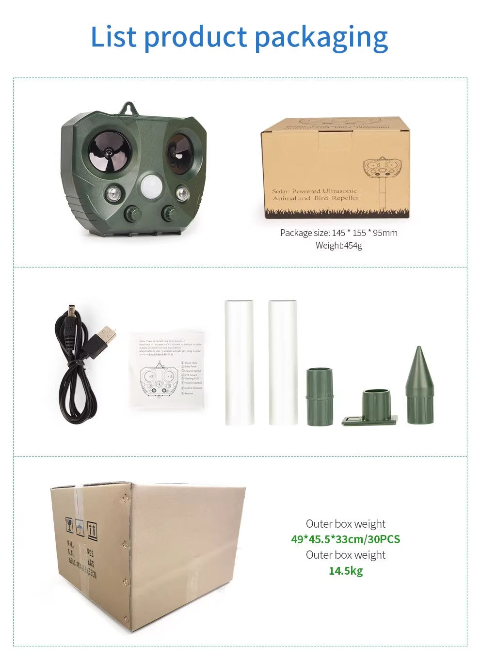 Humane solar-powered ultrasonic repeller protects gardens from birds & pests with motion-activated outdoor defense.