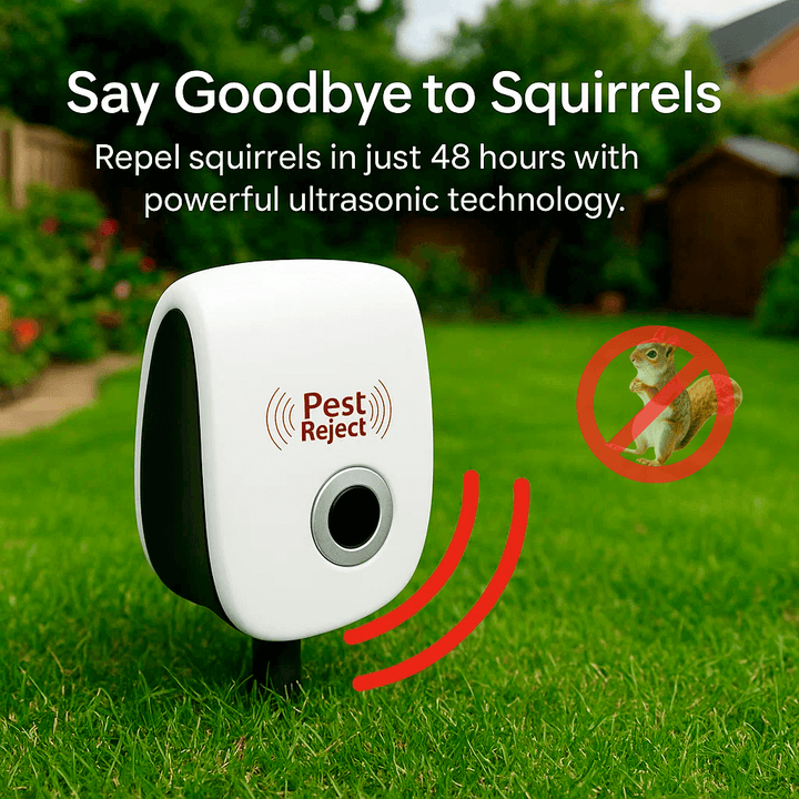 Weather-resistant outdoor ultrasonic repeller, eco-friendly squirrel & critter control for yard protection.