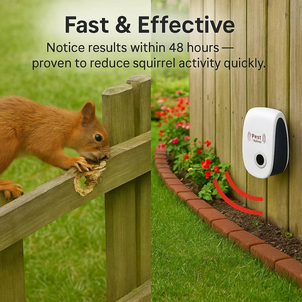 Outdoor ultrasonic device repels squirrels, mice, rats, and other garden pests safely & efficiently.