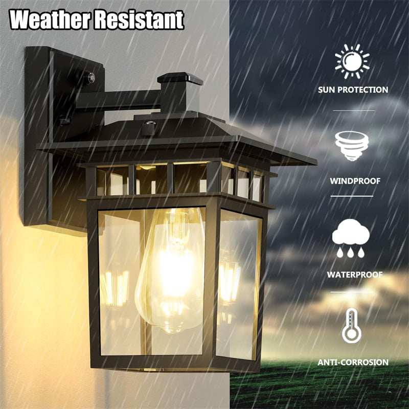 Set of two outdoor waterproof black lantern wall lights, perfect for uniform garden & patio illumination.