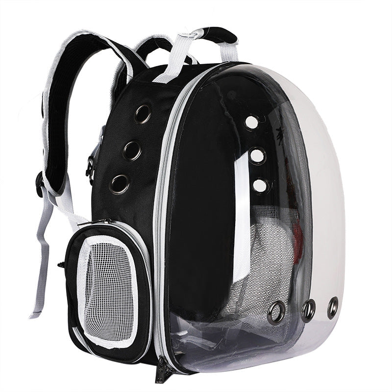 Space-saving foldable pet carrier backpack, clear view panel, ideal for urban pet parents.