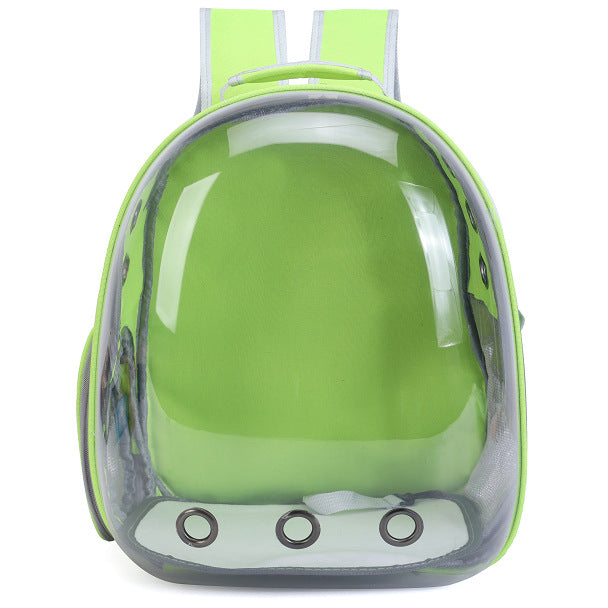 Premium pet travel backpack, clear view dome, fully ventilated and foldable for all adventures.