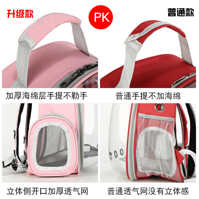 Foldable dog carrier backpack with clear view window, breathable mesh for small dogs & puppies.