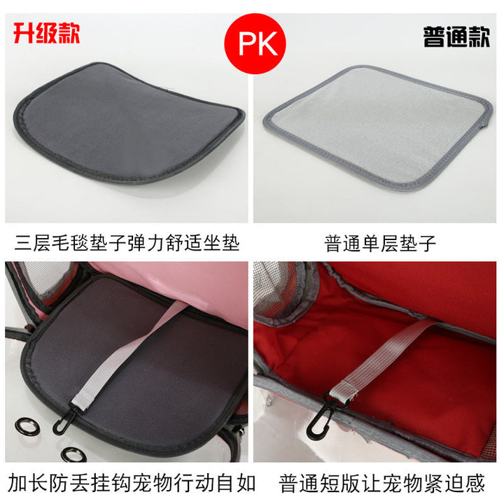 Ventilated pet travel backpack with clear dome, collapsible for easy storage, suitable for cats.