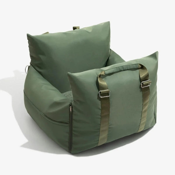 Cozy dog car bed with secure safety harness, easy to install in any vehicle.