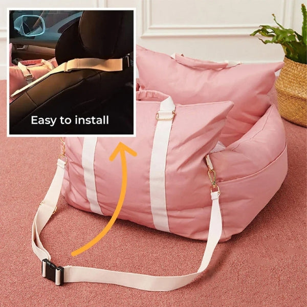 Pet safety car seat bed, waterproof fabric, comfort for dogs during travel.