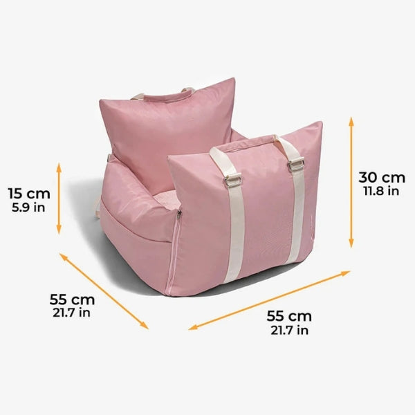 Ultimate dog travel comfort: waterproof car seat bed with safety harness, washable.