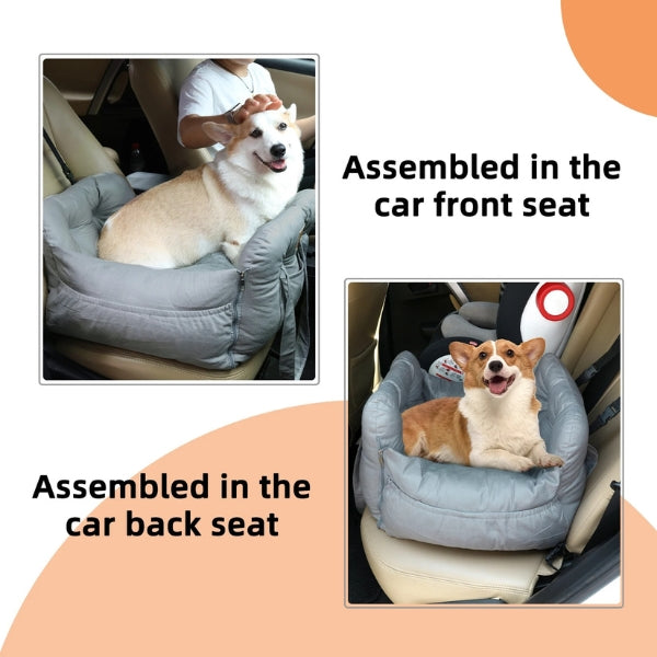 Waterproof pet car seat bed, perfect for dog travel, keeps car clean & dry.