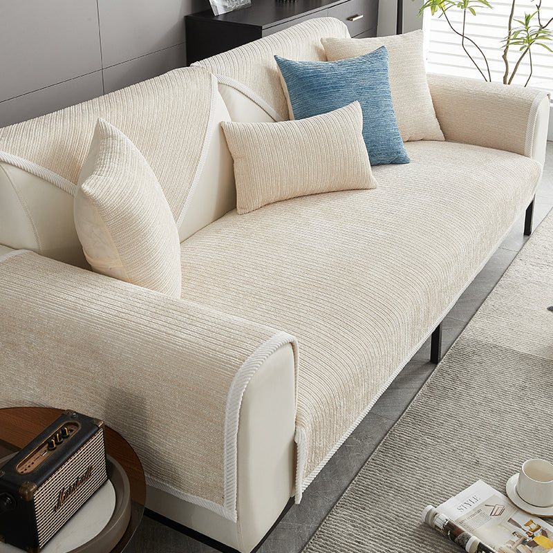 Pet-friendly striped chenille sofa cover. Anti-scratch furniture protector for your living room couch.