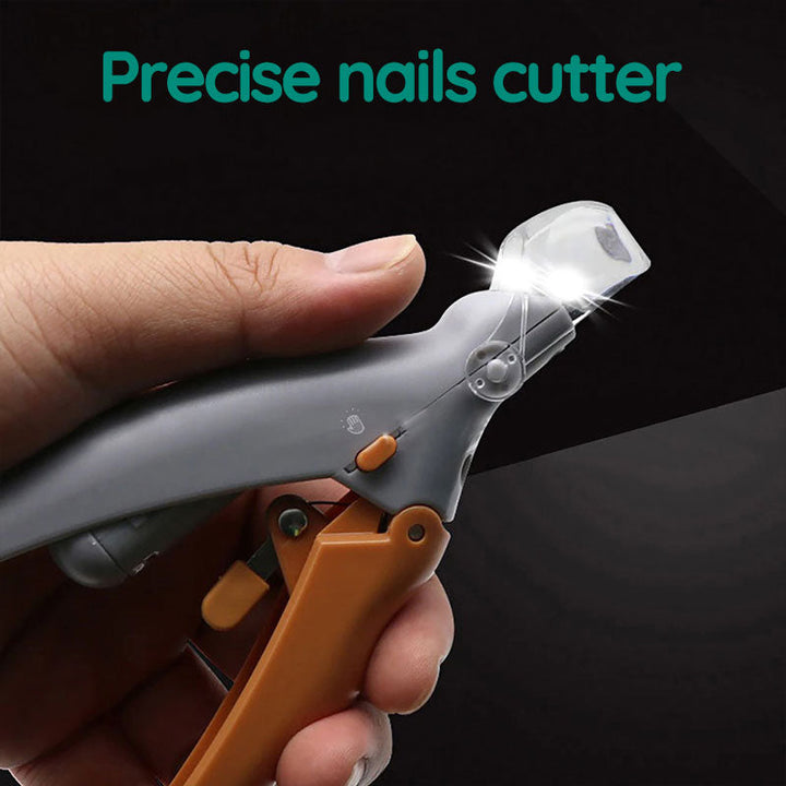 Ergonomic pet nail clipper with LED light for comfortable, safe dog and cat paw trimming.