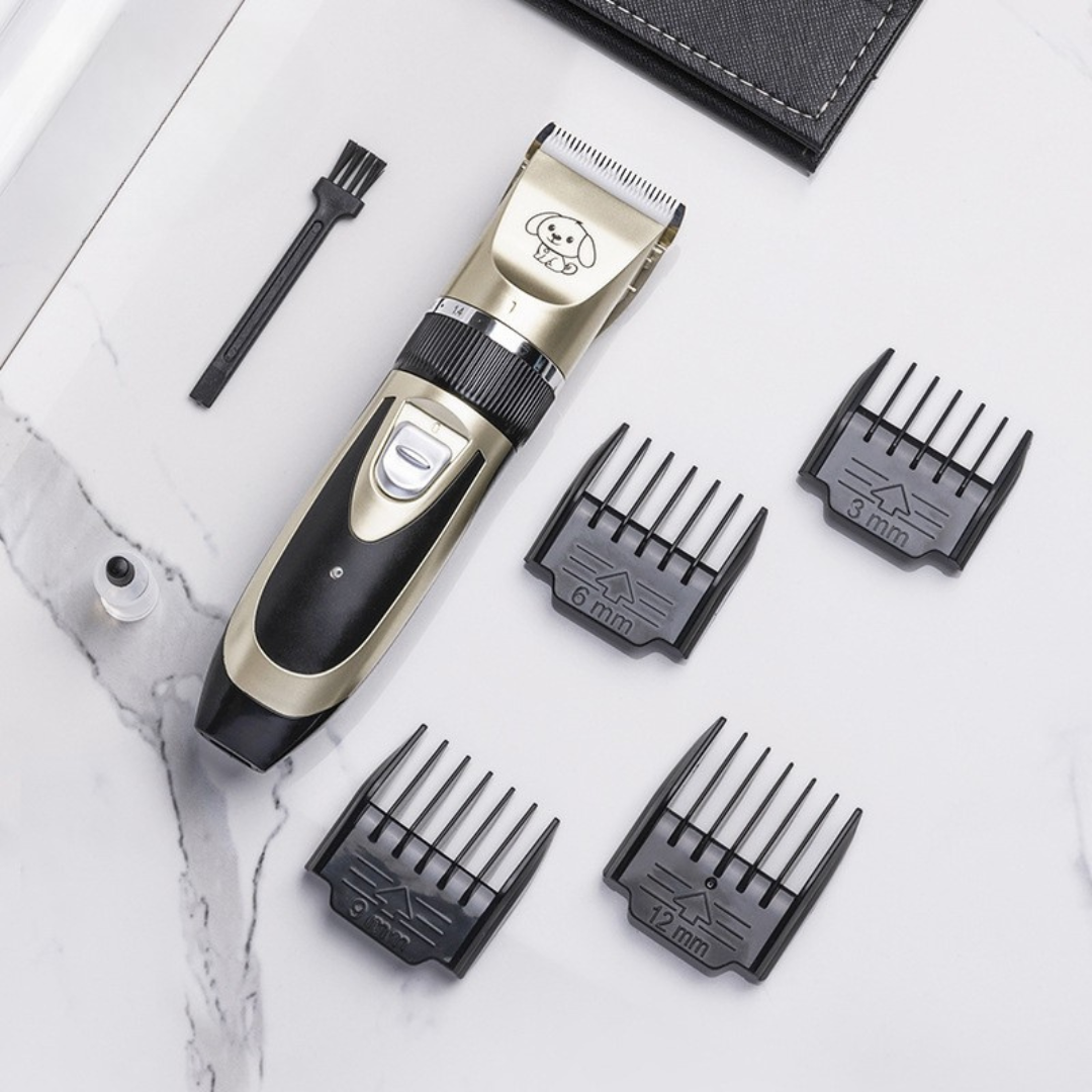 Complete pet silent dog grooming kit with cordless trimmer & adjustable combs, ideal for home pet care.