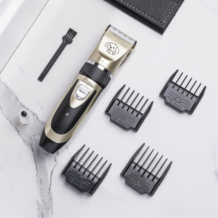 Complete pet silent dog grooming kit with cordless trimmer & adjustable combs, ideal for home pet care.