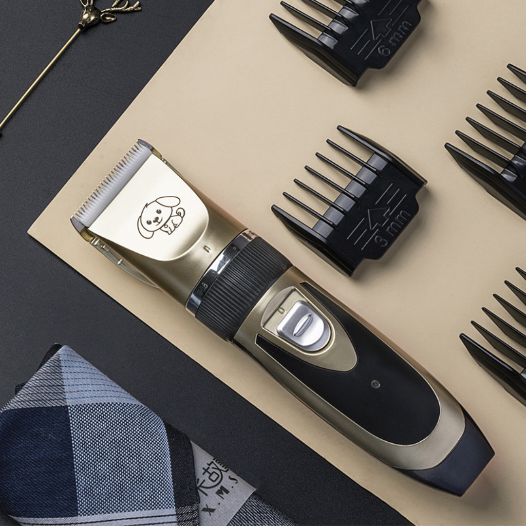 Comprehensive dog grooming supplies: silent pet trimmer, cordless clipper, and adjustable comb set for easy home use.