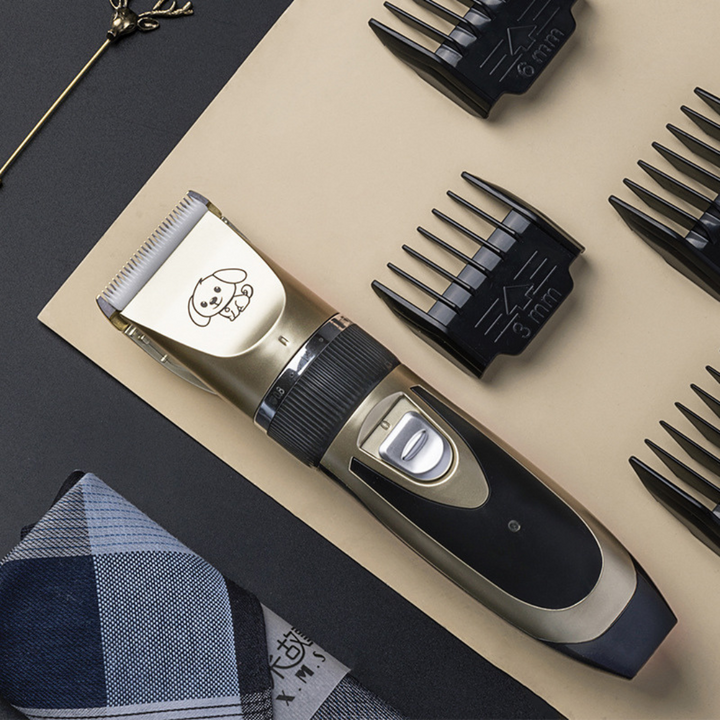 Comprehensive dog grooming supplies: silent pet trimmer, cordless clipper, and adjustable comb set for easy home use.