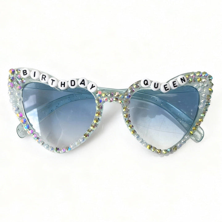 Women's rhinestone heart sunglasses, a glamorous and sparkling accessory for a birthday party.