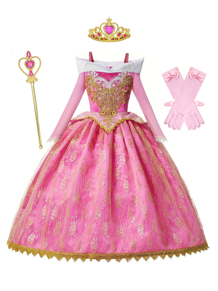 Girls' enchanting pink princess costume with sparkly details, ideal for magical play moments.