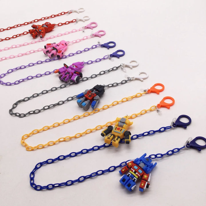 Playful robot eyeglass holder chain. Unisex fashion accessory for secure eyewear.