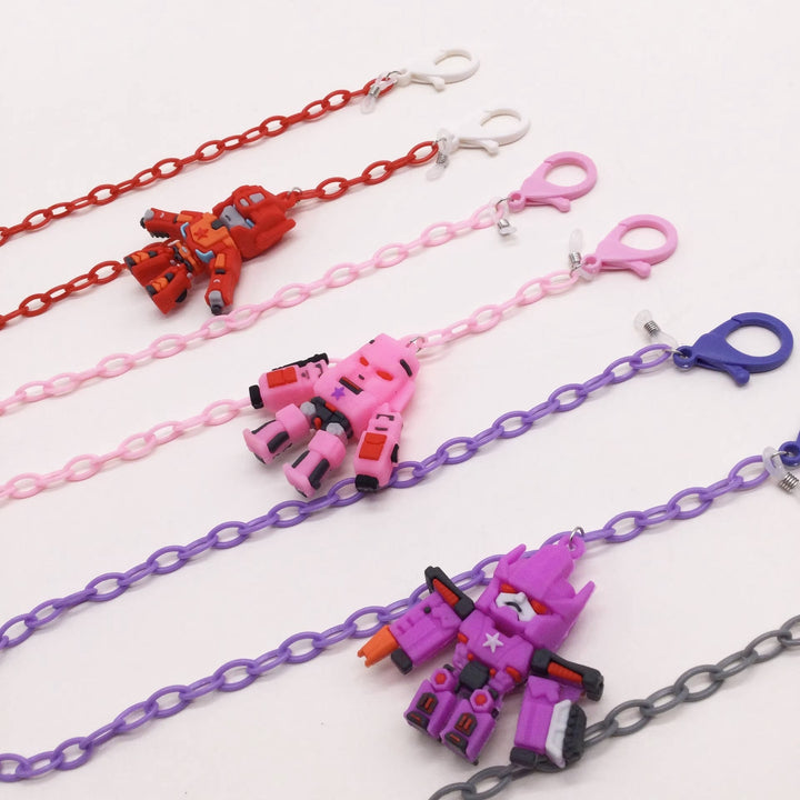 Unisex robot eyeglass chain. Playful fashion accessory for holding glasses securely.