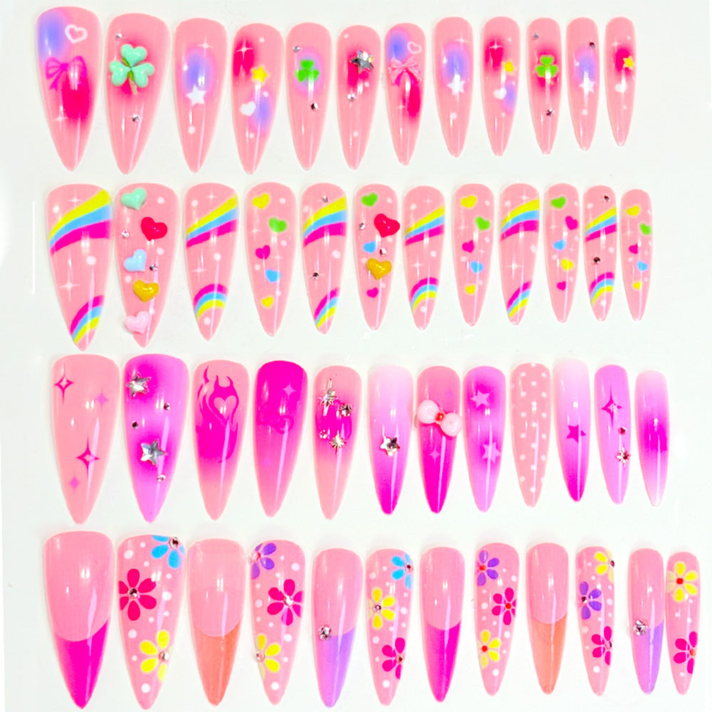 Playful women's press-on nail set with vibrant, easy-application designs for a fun, expressive manicure.