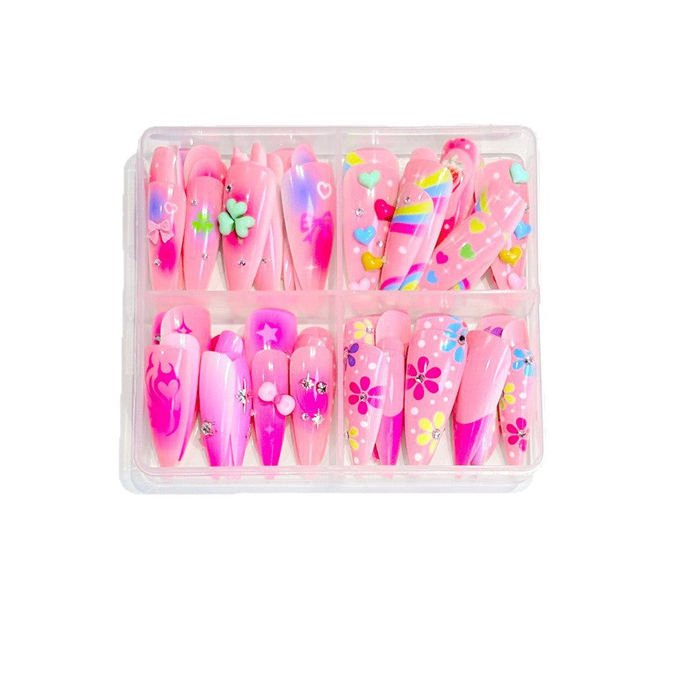 Fun women's press-on nail set, offering vibrant, easy-to-apply fake nails for a playful, customizable manicure.