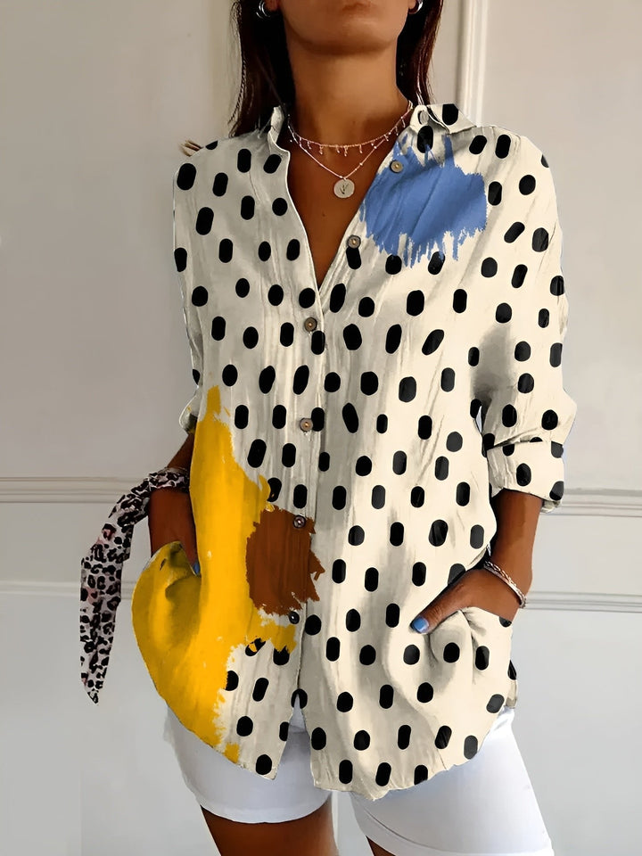 Elegant plus size women's blue floral print long sleeve button-up shirt, great for versatile styling.