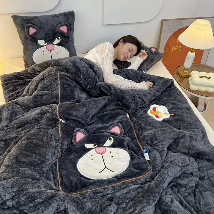 Soft plush blanket & cushion set for ultimate home coziness, designed for warmth, comfort, and relaxation.