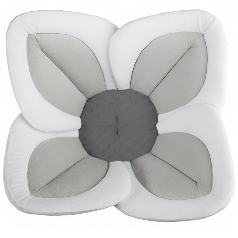 Unique blooming flower baby bath support. Ideal baby shower gift, machine washable & travel-friendly.