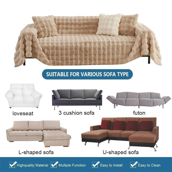 Khaki non-slip faux fur furniture protector, soft & cozy sofa cover for modern home decor.