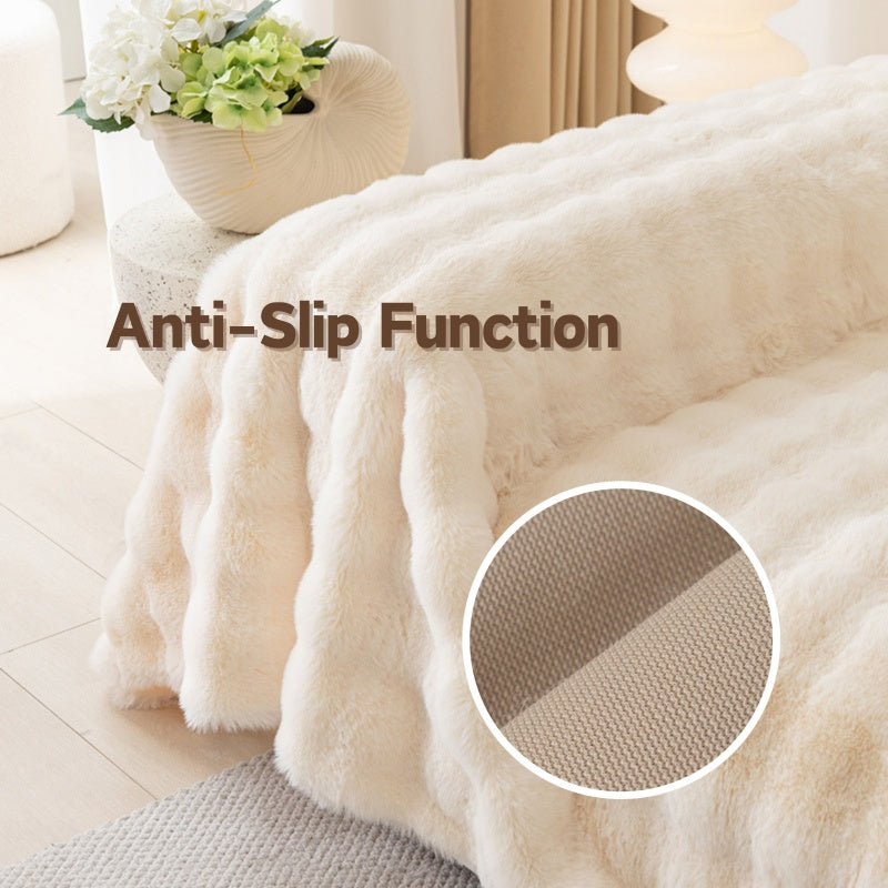 Stylish dark gray non-slip sofa cover, plush faux fur, ideal for home decor & furniture protection.