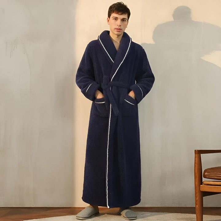 Soft unisex fleece bathrobe. Plush, warm, and cozy loungewear for relaxation and ultimate comfort at home.