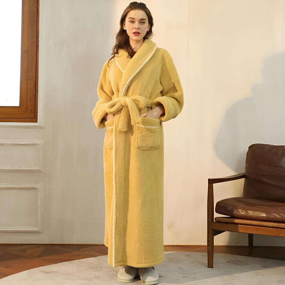 Winter-ready unisex plush fleece bathrobe. Enjoy ultimate warmth & soft comfort in this cozy home wear robe.