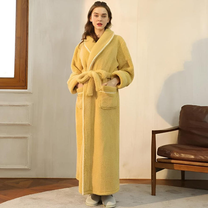 Winter-ready unisex plush fleece bathrobe. Enjoy ultimate warmth & soft comfort in this cozy home wear robe.