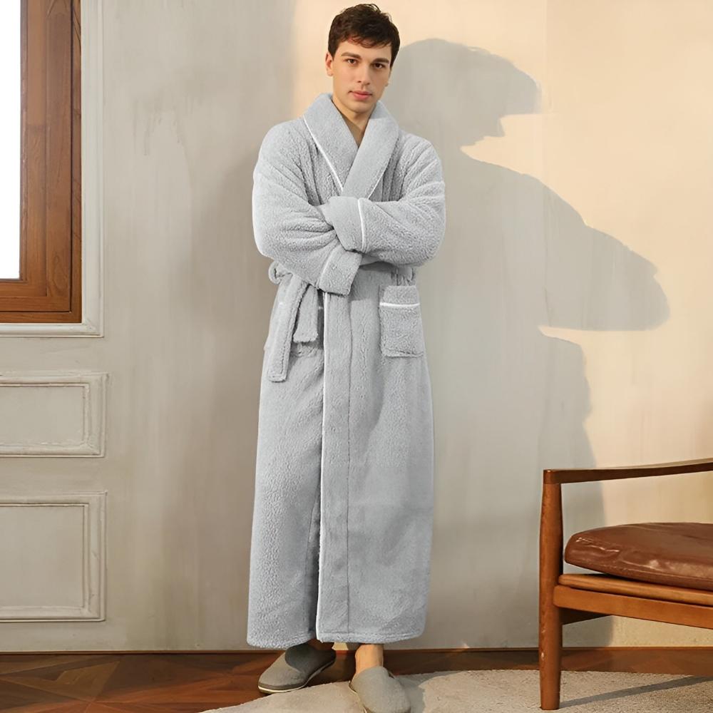 Comfortable unisex plush fleece loungewear robe. Soft, warm, and cozy for ultimate relaxation at home.