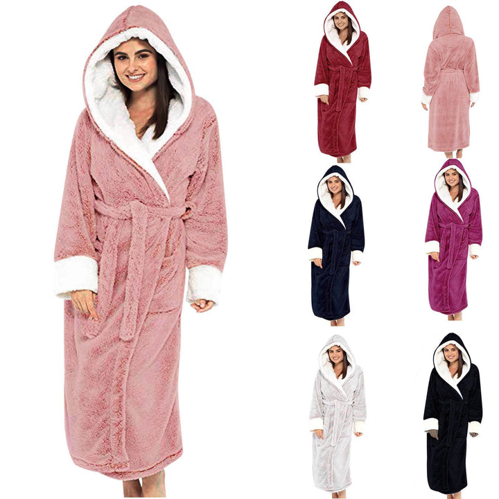 Cozy women's plush hooded robe with belt for ultimate comfort & relaxation. Soft nightwear for her.