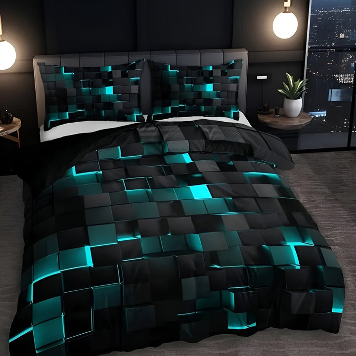 Close-up: Luxurious plush microfiber duvet cover & pillow shams, soft and easy-care bed linen.
