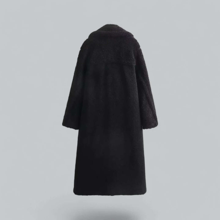 Soft plush teddy women's long coat, elegant outerwear for ultimate winter comfort.