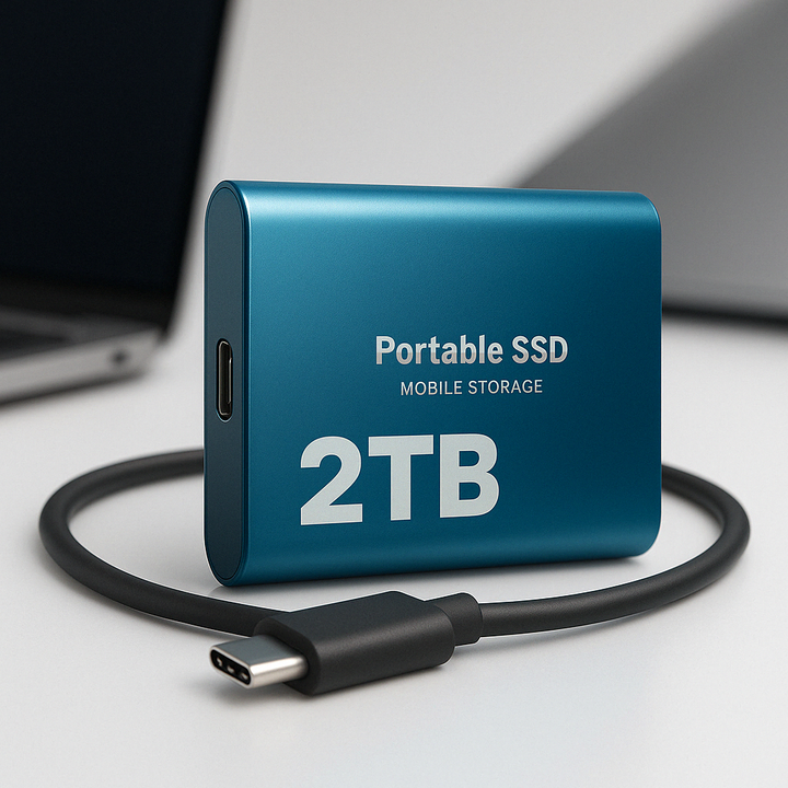 Cross-platform 2TB portable SSD, high-speed external drive for seamless data access.