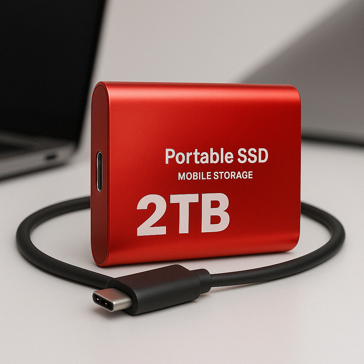 Solid-state portable 2TB drive, ideal high-speed external storage for tech professionals.