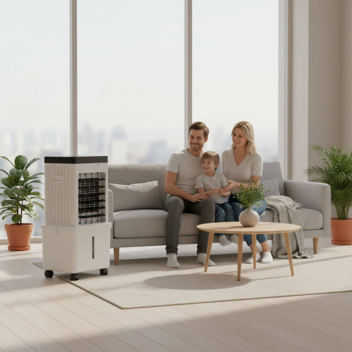 Compact 3-in-1 portable air conditioner and humidifier with an easy-to-use control panel.